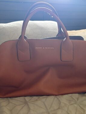 Poppy & Peonies Chestnut Brown Pebbled Leather Tote